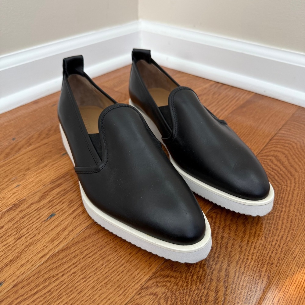 Everlane Black Italian Leather Pointed Toe Slip On Platform Loafers Italy